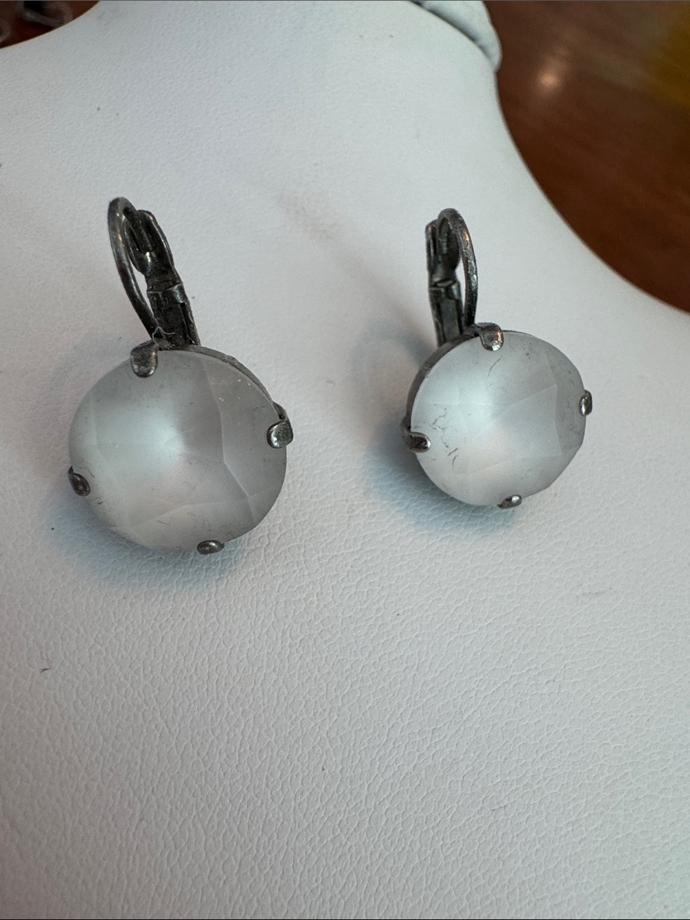Sabika Handcrafted Frosted White Glass Drop Earrings